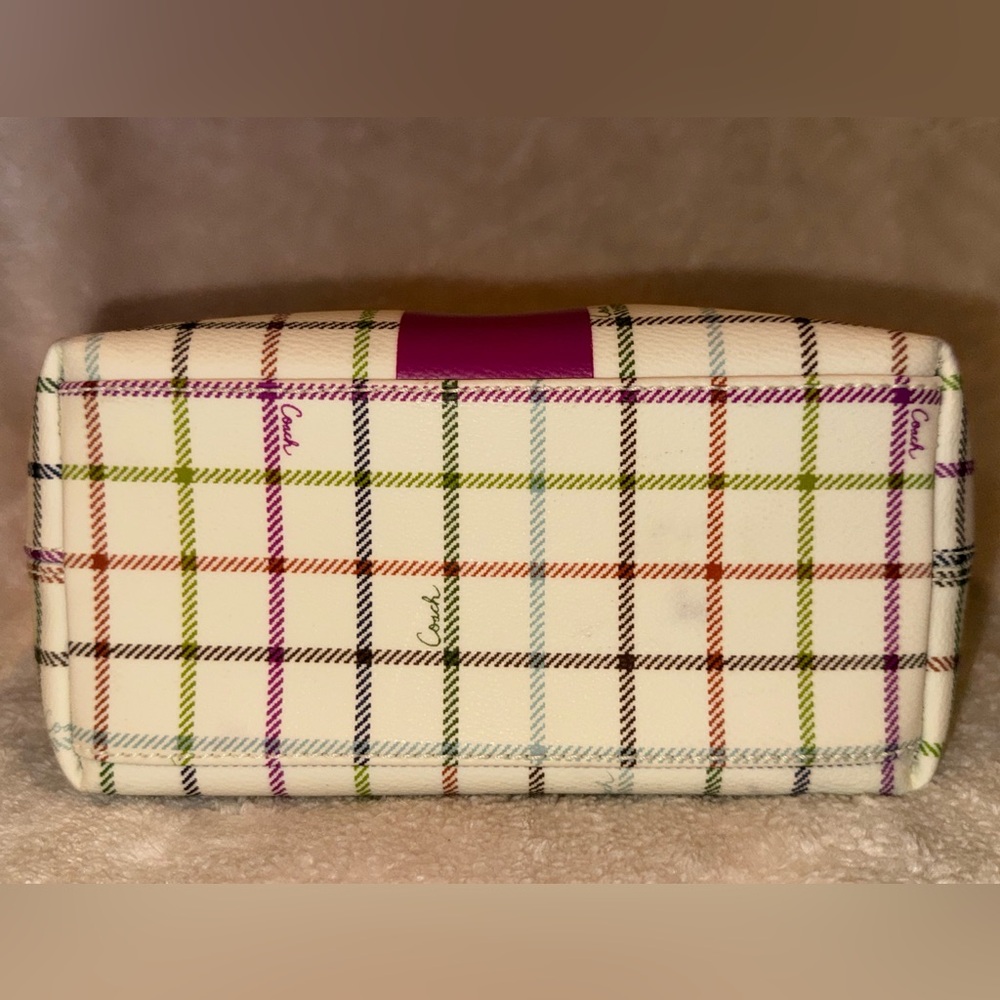 Y2K Coach Heritage Tattersall Multicolor Plaid Cream Magenta Shoulder Bag Iconic - Picture 8 of 16